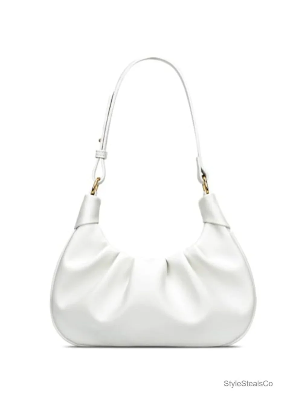 Faux Leather Ruched Hobo Shoulder Bag with Detachable Gold Chain